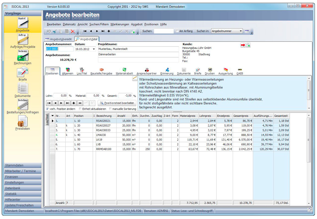 Software Für Isolierer - Das Leistet ISOCAL 2013 - Funktionsumfang